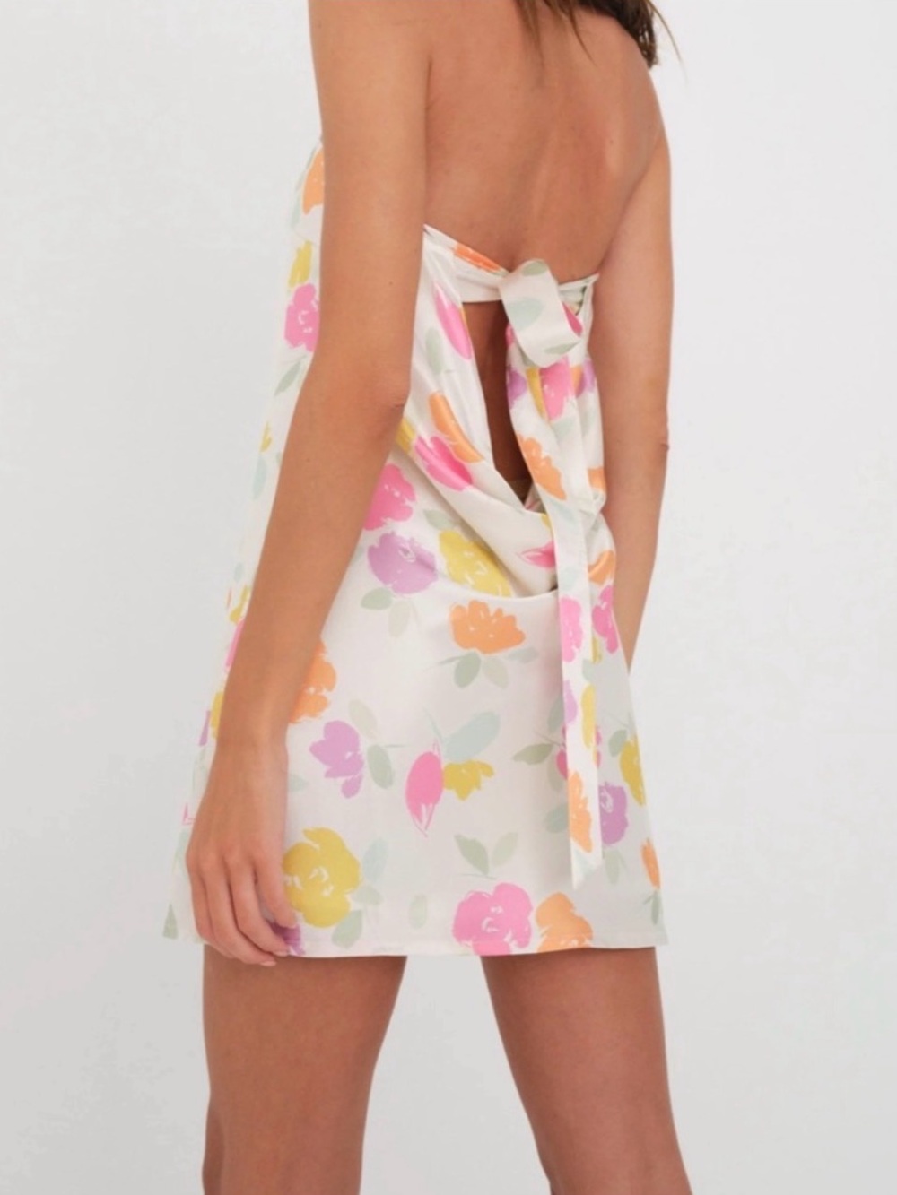 FOR LOVE & LEMONS Satin Draped Back Strapless Floral Mini Dress NWT XLarge